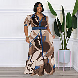 Print Short Sleeve with Sashes Plus Size Dresses OSS-22297