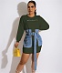 Long Sleeve Denim Patchwork Dress with Belt MEM-88449
