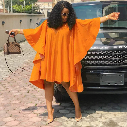 Asymmetrical Pleated Butterfly Sleeve Cape Dress NM-8520