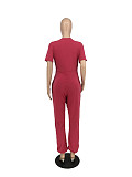 Loose Short Sleeve V Neck Casual Jumpsuit ZAND-31221