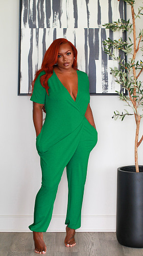 Loose Short Sleeve V Neck Casual Jumpsuit ZAND-31221