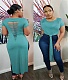 Simple Solid Short Sleeve Holes Side High Split Dress OLD-8623