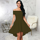 Off Shoulder Short Sleeve Irregular Ruffle Hem Dresses JX-5497