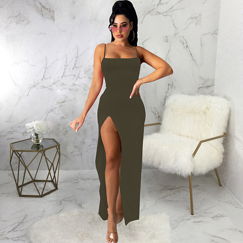 Spaghetti Strap Sexy Split Classic Maxi Dresses JX-5501