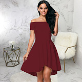 Off Shoulder Short Sleeve Irregular Ruffle Hem Dresses JX-5497