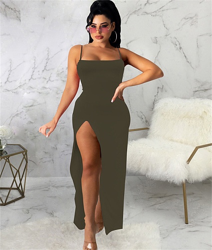 Spaghetti Strap Sexy Split Classic Maxi Dresses JX-5501