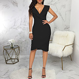 Solid V Neck Sleeveless Bodycon Pencil Dresses JX-5469