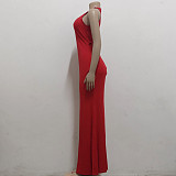 Elegant O Neck Sleeveless Back Cut Out Maxi Dress JX-5491