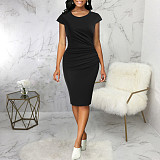 Solid Color Short Sleeve Round Neck Basic Dresses JX-5487