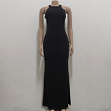 Elegant O Neck Sleeveless Back Cut Out Maxi Dress JX-5491