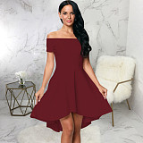 Off Shoulder Short Sleeve Irregular Ruffle Hem Dresses JX-5497