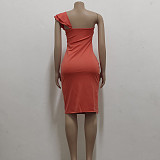 Sexy One Shoulder Ruffle Sleeveless Elegant Dress JX-5458