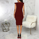 Solid V Neck Sleeveless Bodycon Pencil Dresses JX-5469