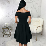 Off Shoulder Short Sleeve Irregular Ruffle Hem Dresses JX-5497