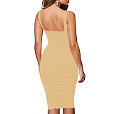Square Collar Sleeveless Bodycon Ruched Dresses JX-5414