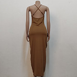Spaghetti Strap Cross Back Bodycon Maxi Dresses JX-5459