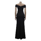 Low Cut Off Shoulder High Side Split Evening Dress JX-5466