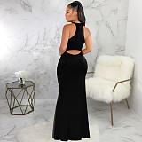 Elegant O Neck Sleeveless Back Cut Out Maxi Dress JX-5491