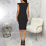 Solid V Neck Sleeveless Bodycon Pencil Dresses JX-5469