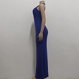 Elegant O Neck Sleeveless Back Cut Out Maxi Dress JX-5491