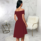 Off Shoulder Short Sleeve Irregular Ruffle Hem Dresses JX-5497