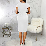 Solid Color Short Sleeve Round Neck Basic Dresses JX-5487