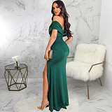 Low Cut Off Shoulder High Side Split Evening Dress JX-5466