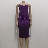 Bronzing Spaghetti Strap Midi Length Nightclub Dresses JX-5416