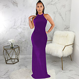 Elegant O Neck Sleeveless Back Cut Out Maxi Dress JX-5491