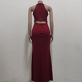 Elegant O Neck Sleeveless Back Cut Out Maxi Dress JX-5491