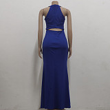 Elegant O Neck Sleeveless Back Cut Out Maxi Dress JX-5491