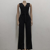 V Neck with Sashes Elegant Straight Leg Jumpsuits JX-5455