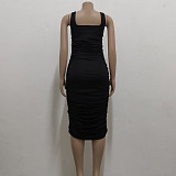 Square Collar Sleeveless Bodycon Ruched Dresses JX-5414