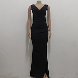 V Neck Sleeveless High Split Floor Length Dresses JX-5456