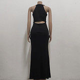 Elegant O Neck Sleeveless Back Cut Out Maxi Dress JX-5491