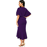 Elegant Office Lady Ruffles O Neck Maxi Dresses JX-5477