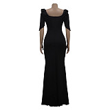 Ruffle Short Sleeve Side Split Floor Length Elegant Dress JX-5476