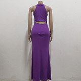 Elegant O Neck Sleeveless Back Cut Out Maxi Dress JX-5491