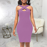 Solid Color Sleeveless Casual Bodycon Tank Dress JX-5494