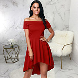 Off Shoulder Short Sleeve Irregular Ruffle Hem Dresses JX-5497