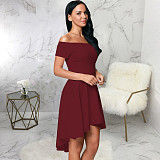 Off Shoulder Short Sleeve Irregular Ruffle Hem Dresses JX-5497