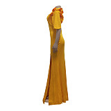 Ruffle Short Sleeve Side Split Floor Length Elegant Dress JX-5476