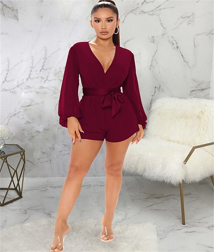 Sexy Deep V Neck Long Sleeve Women Rompers JX-5352