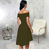 Off Shoulder Short Sleeve Irregular Ruffle Hem Dresses JX-5497