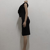 Sexy One Shoulder Ruffle Sleeveless Elegant Dress JX-5458