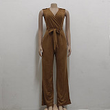 V Neck with Sashes Elegant Straight Leg Jumpsuits JX-5455