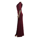 Ruffle Short Sleeve Side Split Floor Length Elegant Dress JX-5476
