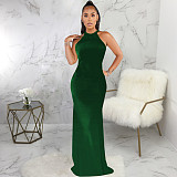 Elegant O Neck Sleeveless Back Cut Out Maxi Dress JX-5491