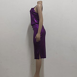 Bronzing Spaghetti Strap Midi Length Nightclub Dresses JX-5416