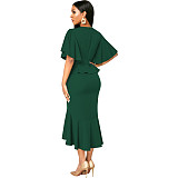 Elegant Office Lady Ruffles O Neck Maxi Dresses JX-5477